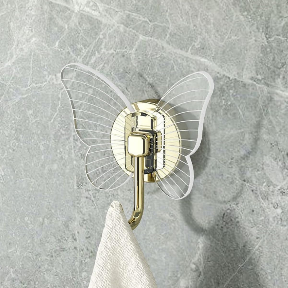 PRETYZOOM 2Pcs Self-Adhesive Butterfly Wall Hooks for Keys and Towels