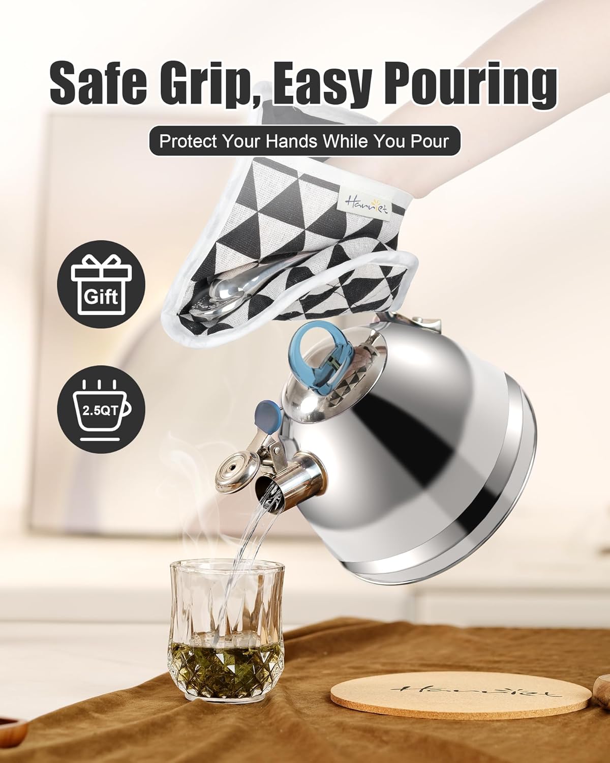 Harriet Whistling Tea Kettle 25 Quart Stainless Steel with Dolphin Handle