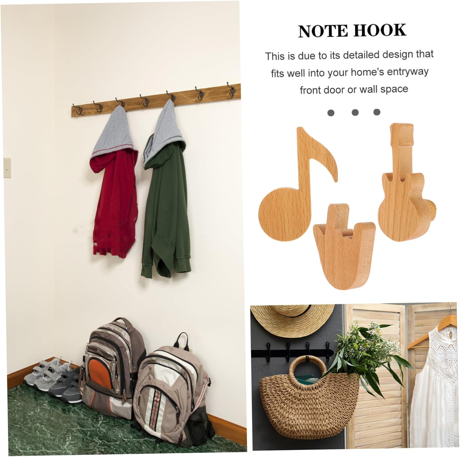 GLEAVI 3Pcs Wood Coat Hooks for Home Storage