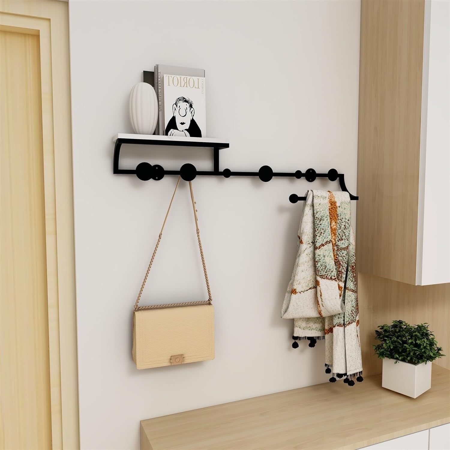 GRFIT Wall Coat Rack Black Metal Hooks for Hats Coats Towels