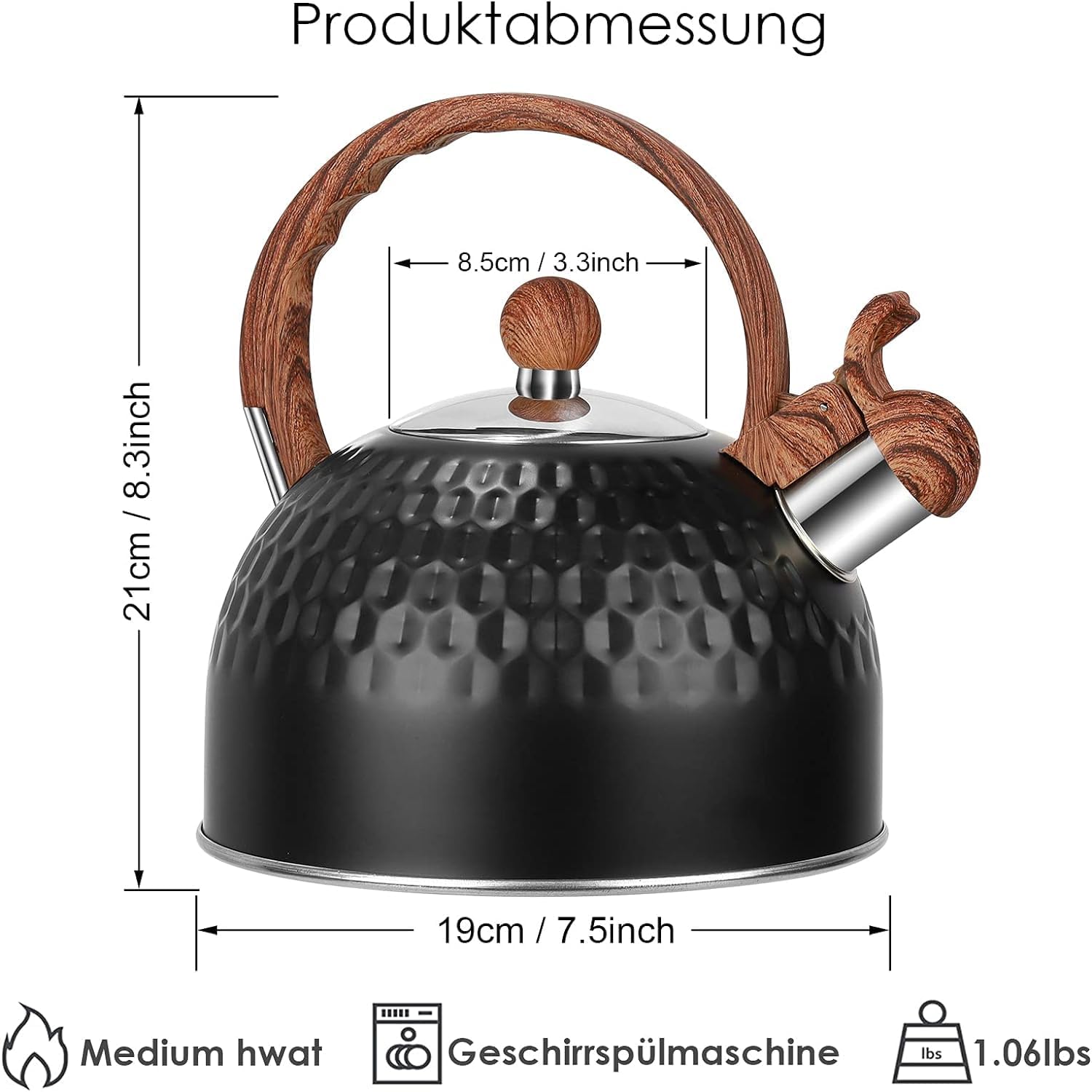 Sorfity Whistling Tea Kettle 25L with Wood Handle Black