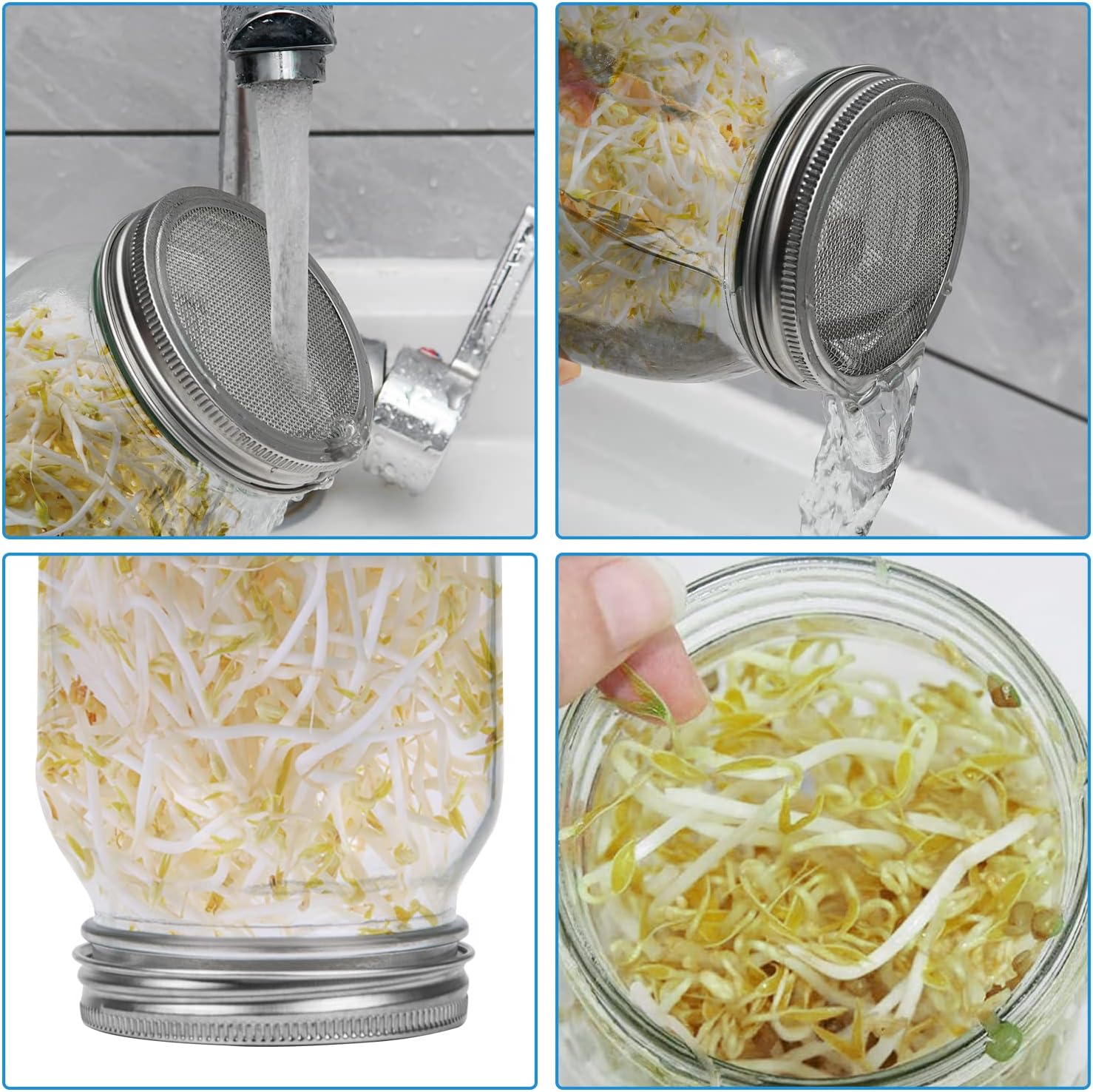 Lulonpon 2pcs Sprouts Growing Jar Kit 86mm 1000ml
