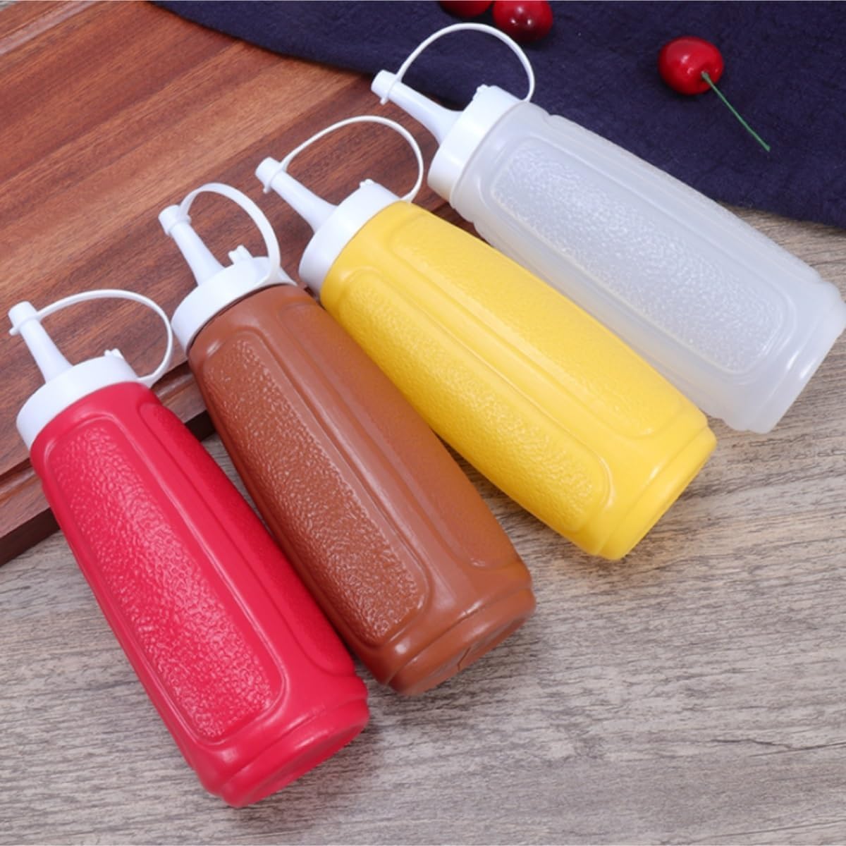 KLEYE Squeeze Bottles Set Of 5 Brown Plastic Condiment Bottles With Lid