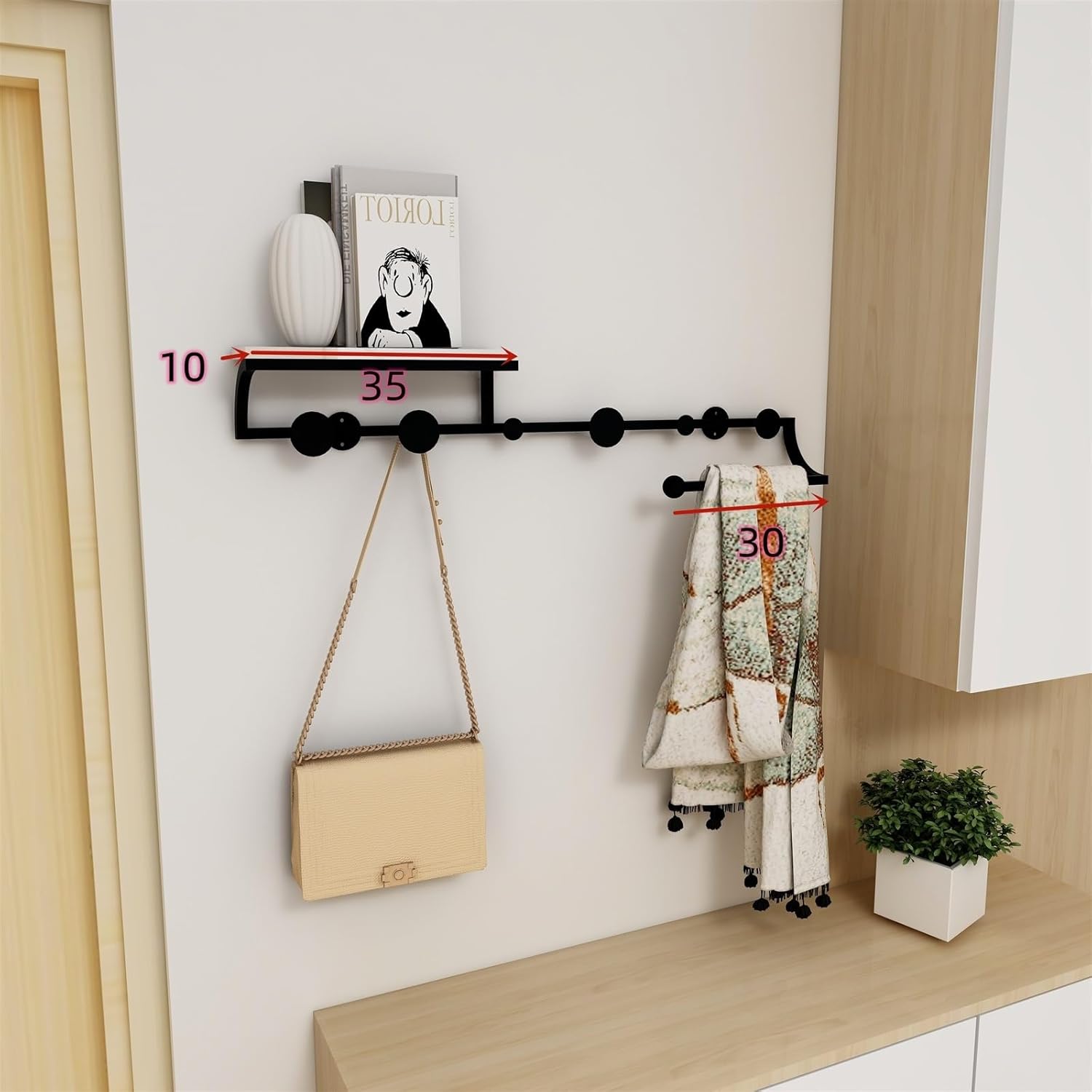 GRFIT Wall Coat Rack Black Metal Hooks for Hats Coats Towels