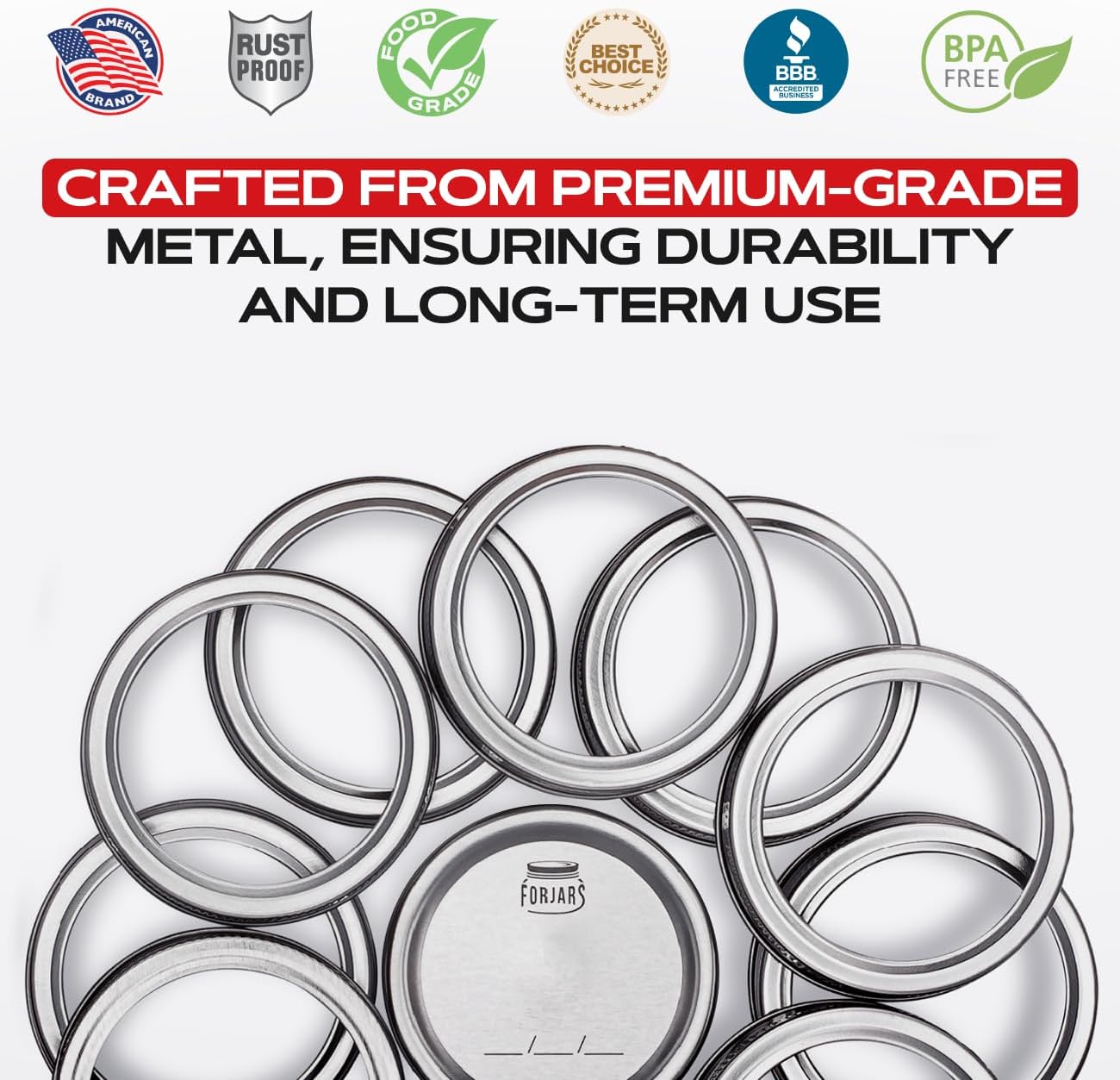 FORJARS - 100-Piece Stainless Steel Canning Rings