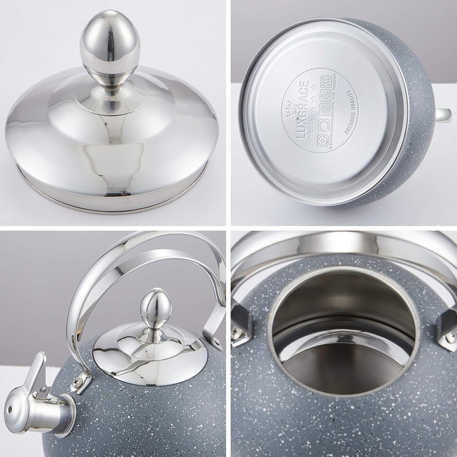 LUXGRACE 25 Qt Whistling Tea Kettle with Aluminum Base