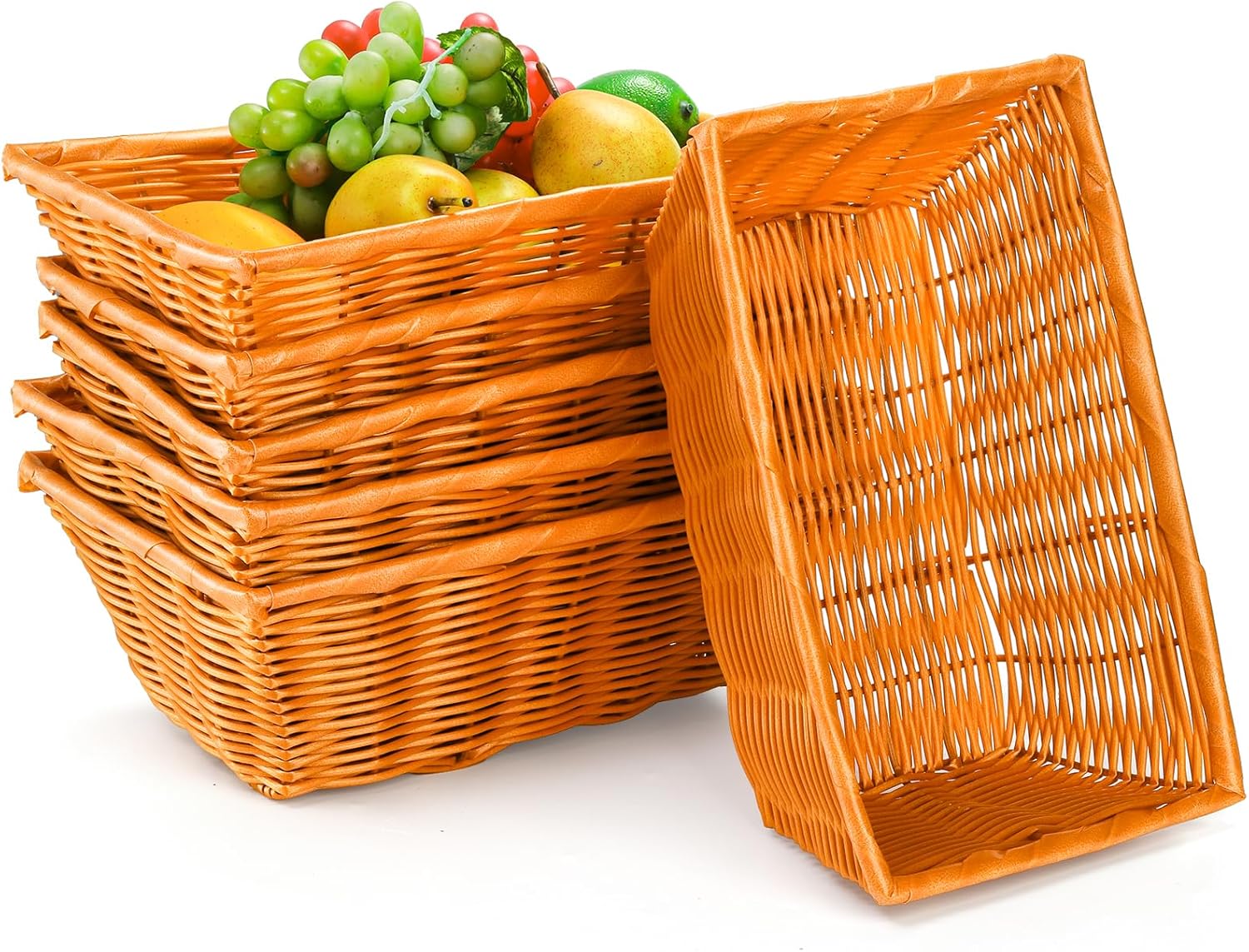 Coloch 6 Pack Bread Baskets 12 Inch Woven Plastic Rattan Storage Baskets
