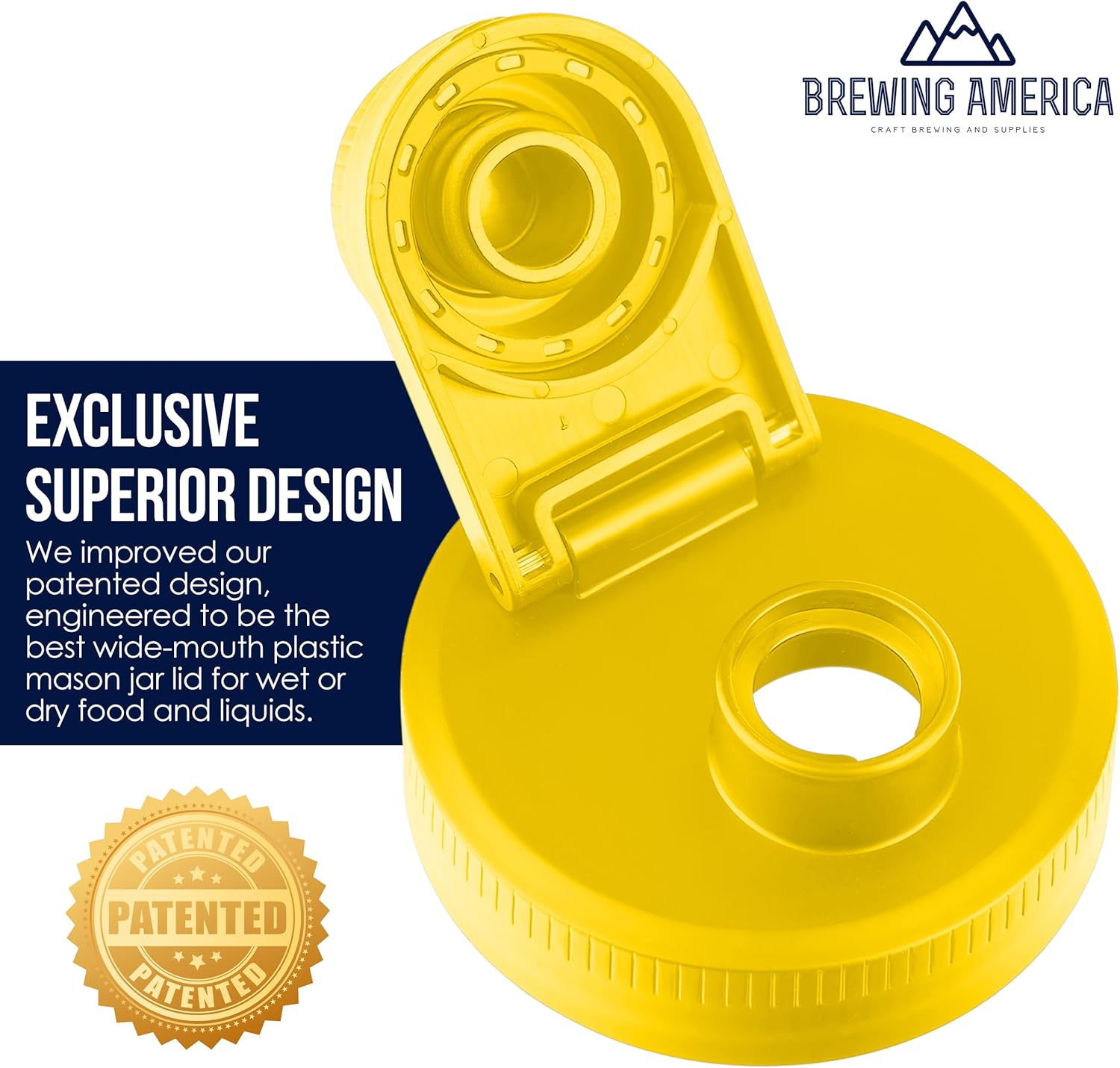 Mason Jar Lids Wide Mouth Plastic 4 Pack - Made in USA Yellow