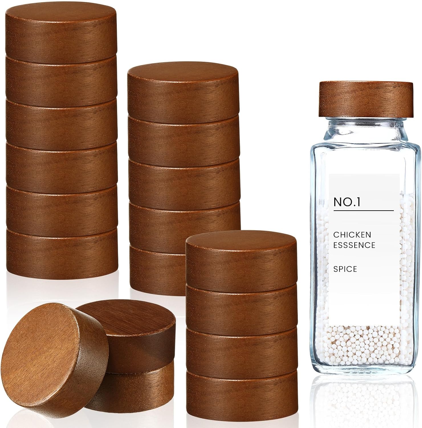 FillTouch 28 Pcs Wood Jar Lids for Spices
