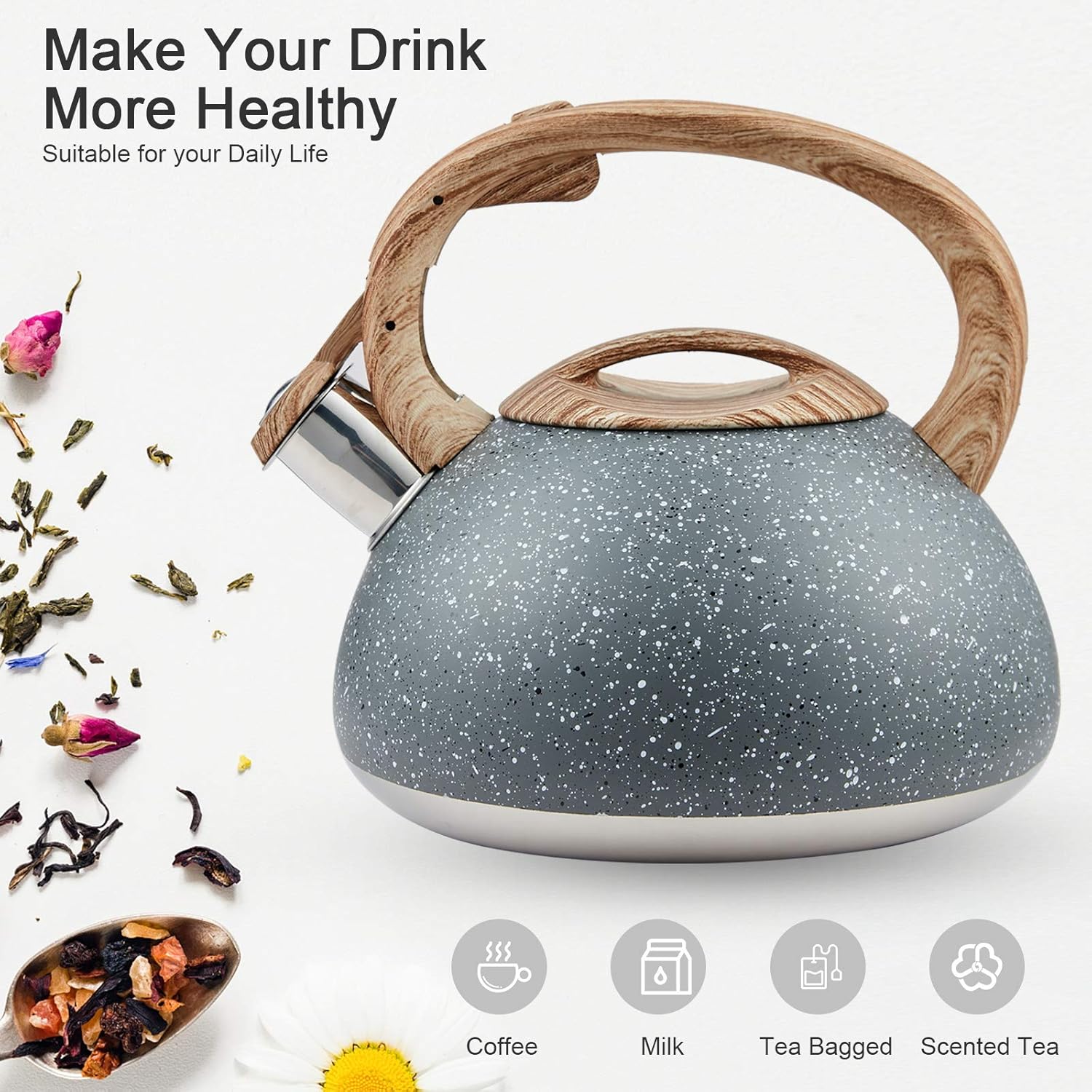LUXGRACE S-P Whistling Tea Kettle 22 Quart Gray