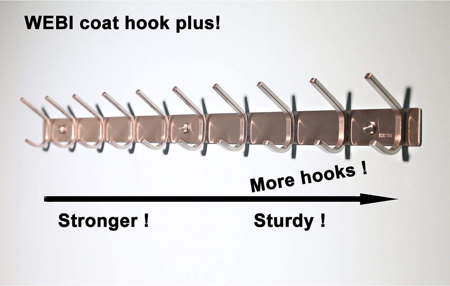 WEBI Wall Mount Coat Rack with 10 Hooks 30 Inch Stainless Steel 304