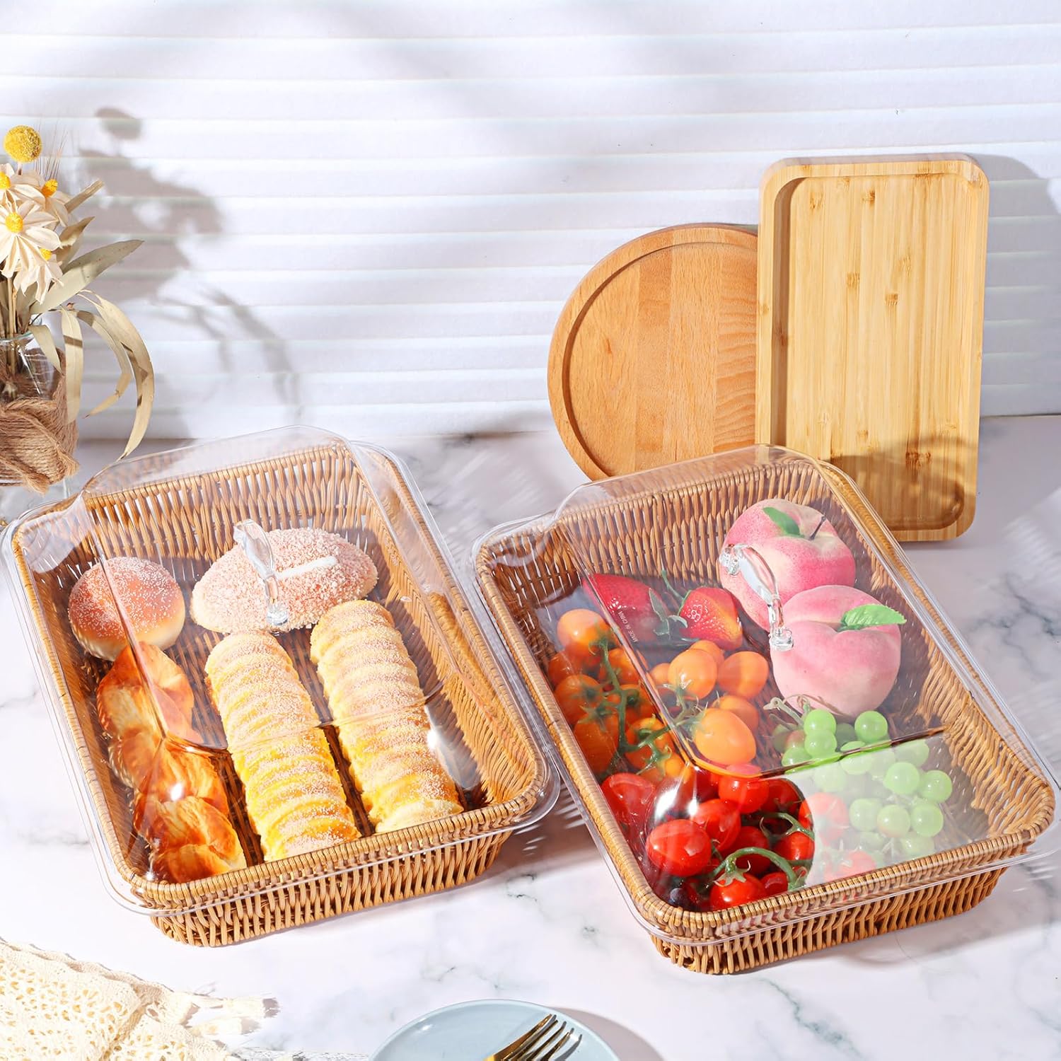 Ziliny 2 Piece Wicker Bread Baskets with Acrylic Lids