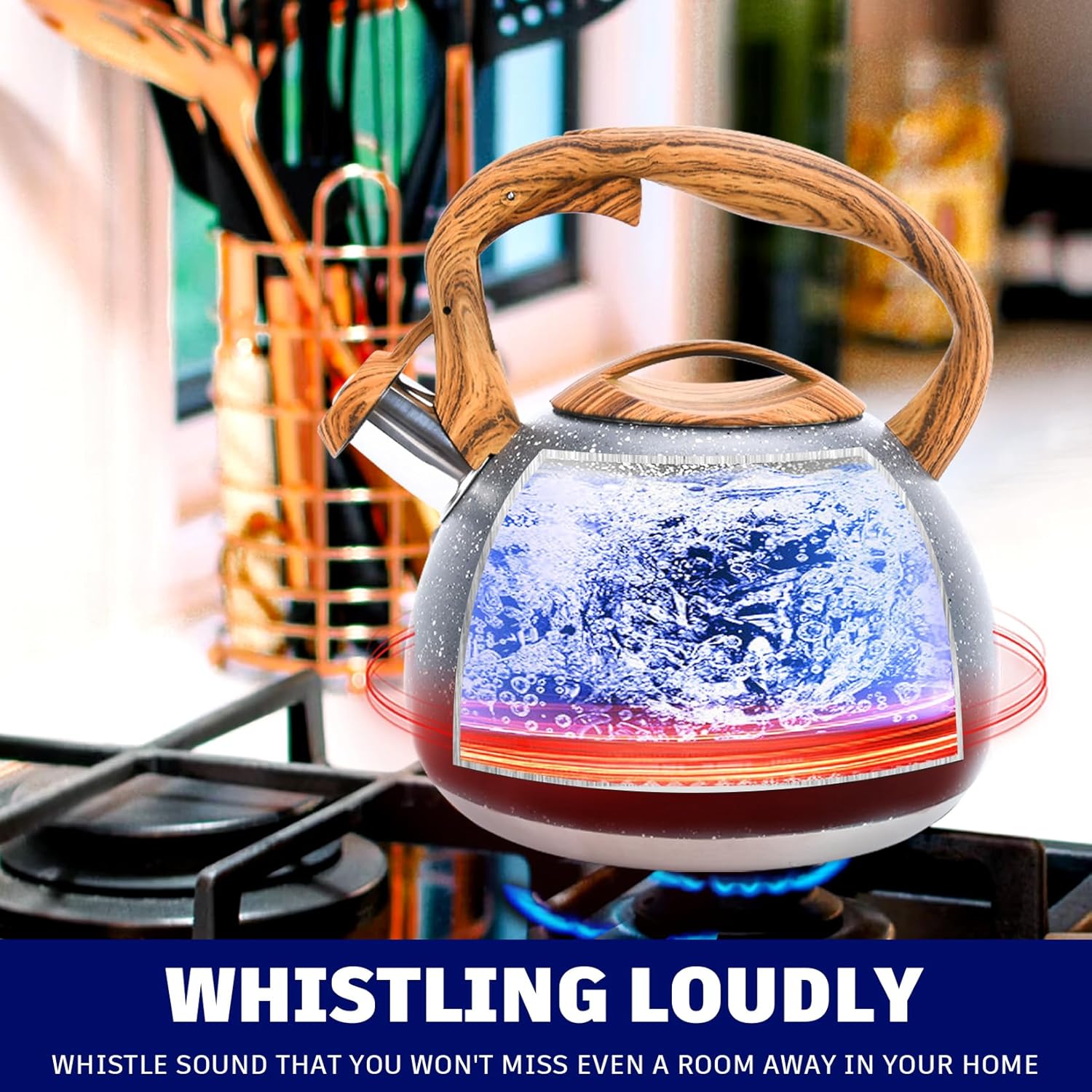 KIAADSY 32 Qt Whistling Tea Kettle with Heat Resistant Handle