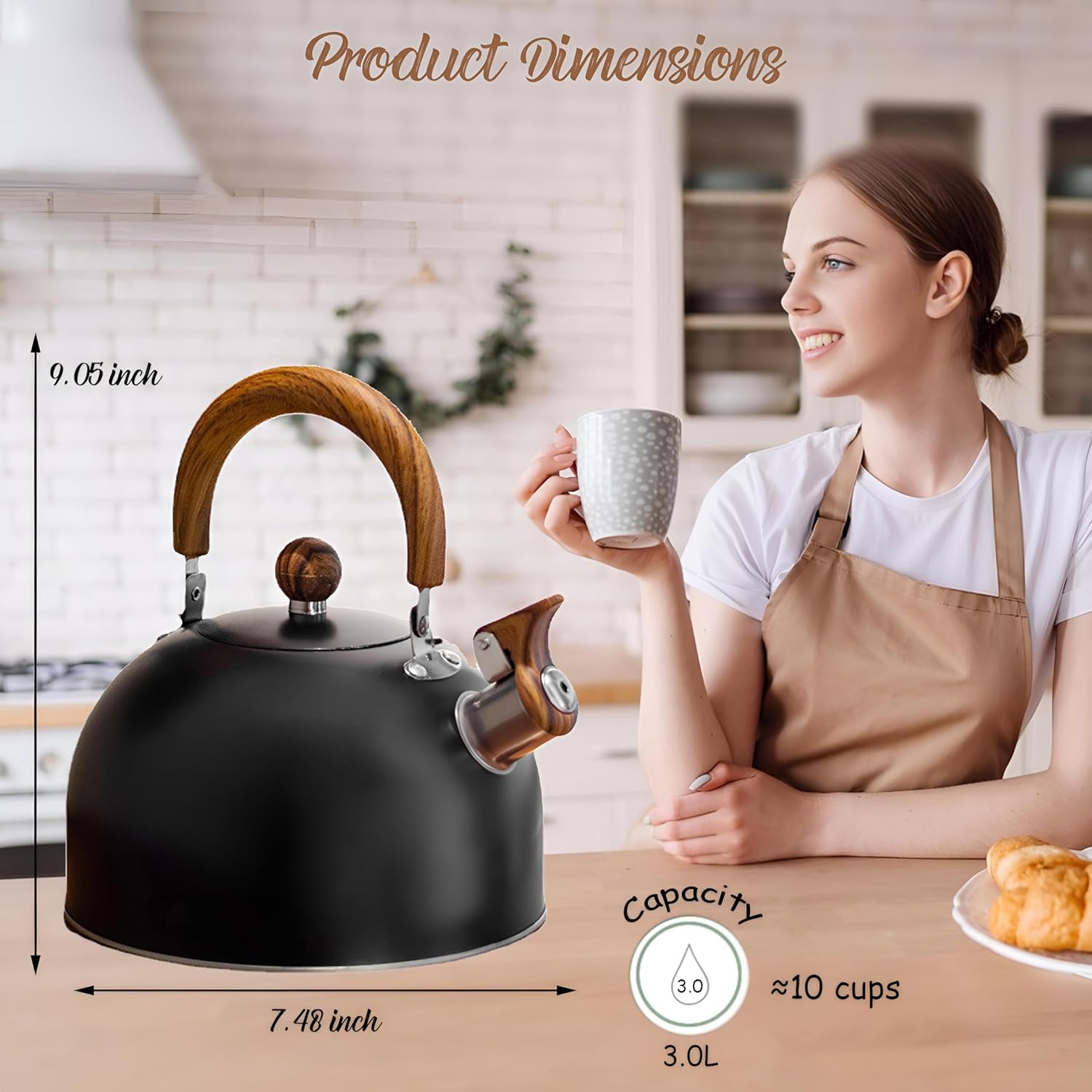 Drieamboat 3 Quart Whistling Tea Kettle with Folding Handle