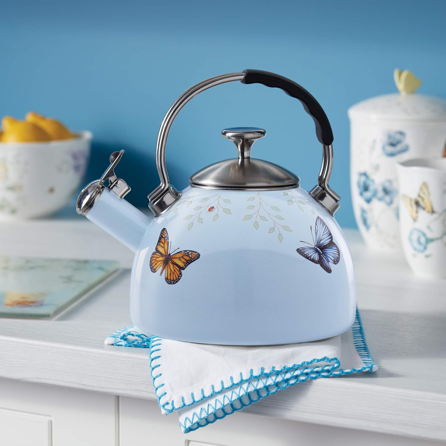 Lenox Butterfly Meadow Tea Kettle Blue 2 Quart