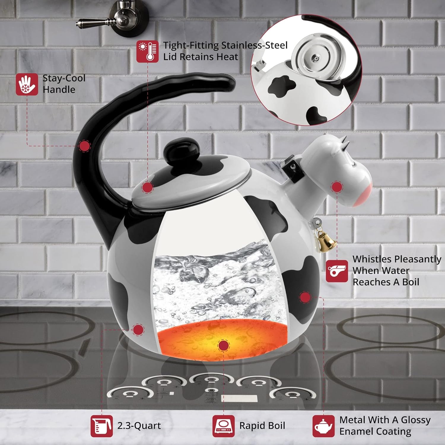 Supreme Housewares Cow Whistling Tea Kettle 23 Quart