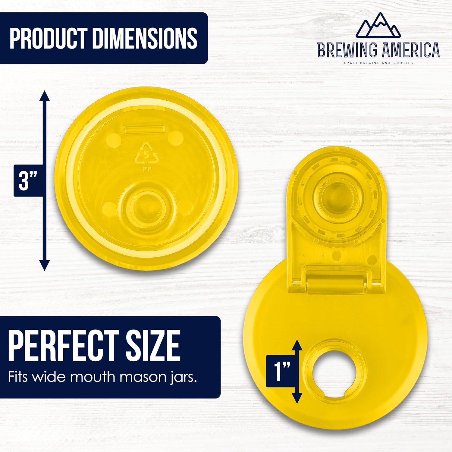 Mason Jar Lids Wide Mouth Plastic 4 Pack - Made in USA Yellow