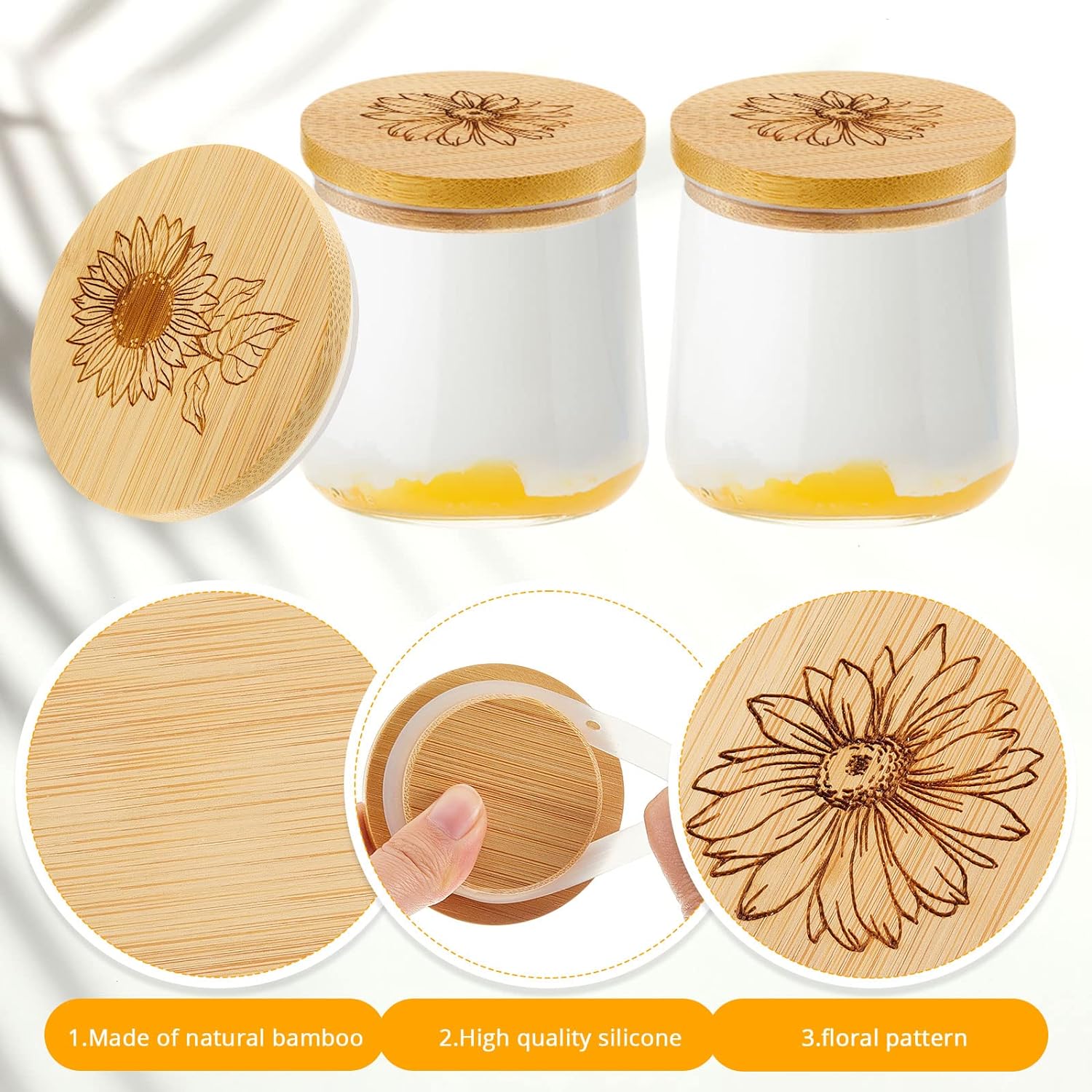 Gueevin 18-Piece Bamboo Yogurt Jar Lids with Silicone Seals
