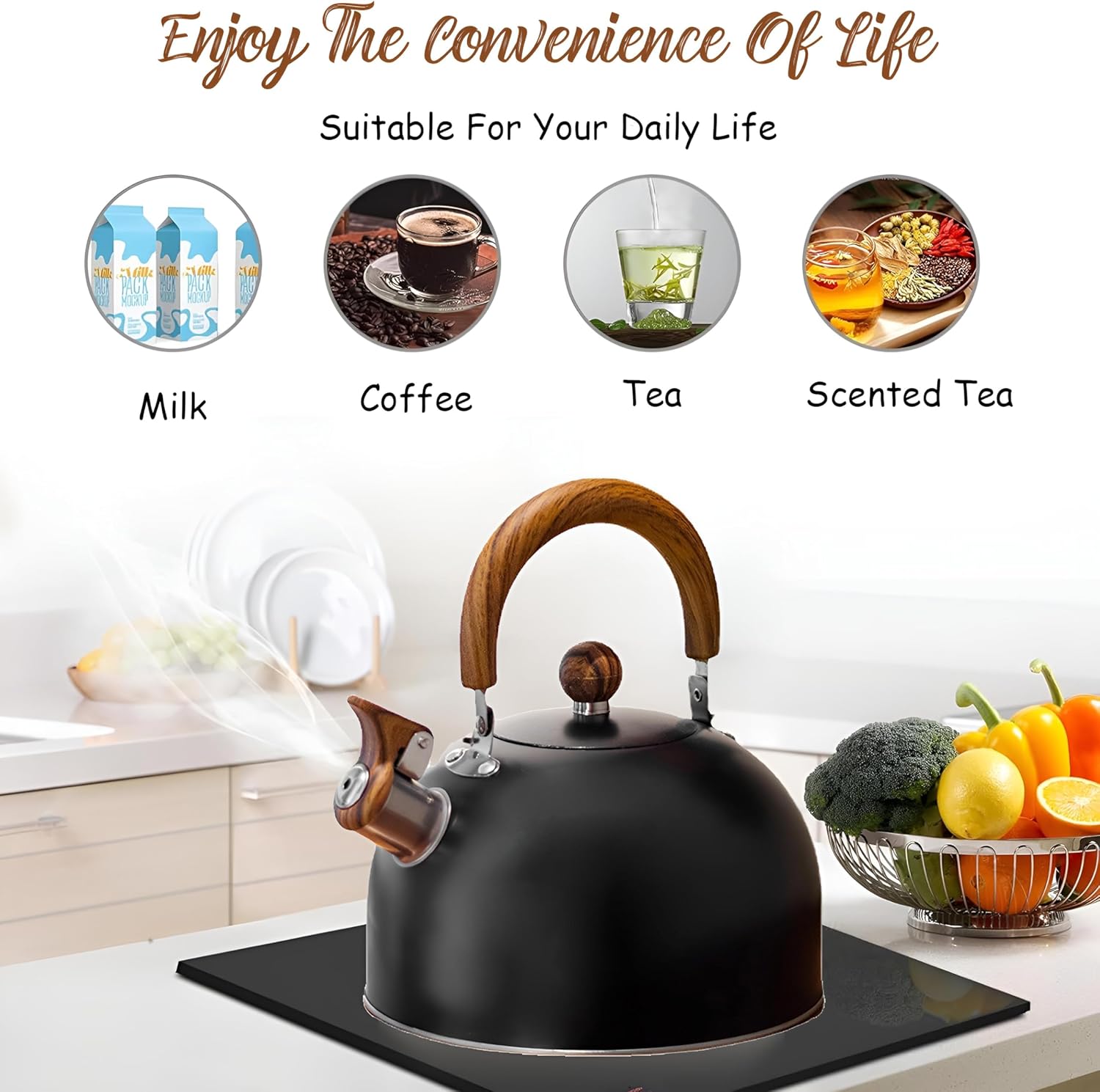 Drieamboat 3 Quart Whistling Tea Kettle with Folding Handle