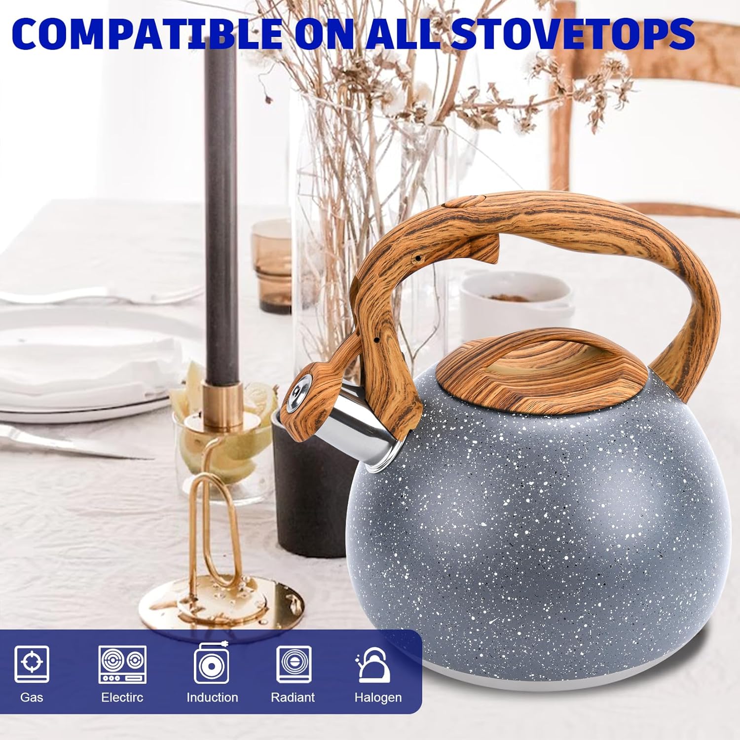 KIAADSY 32 Qt Whistling Tea Kettle with Heat Resistant Handle