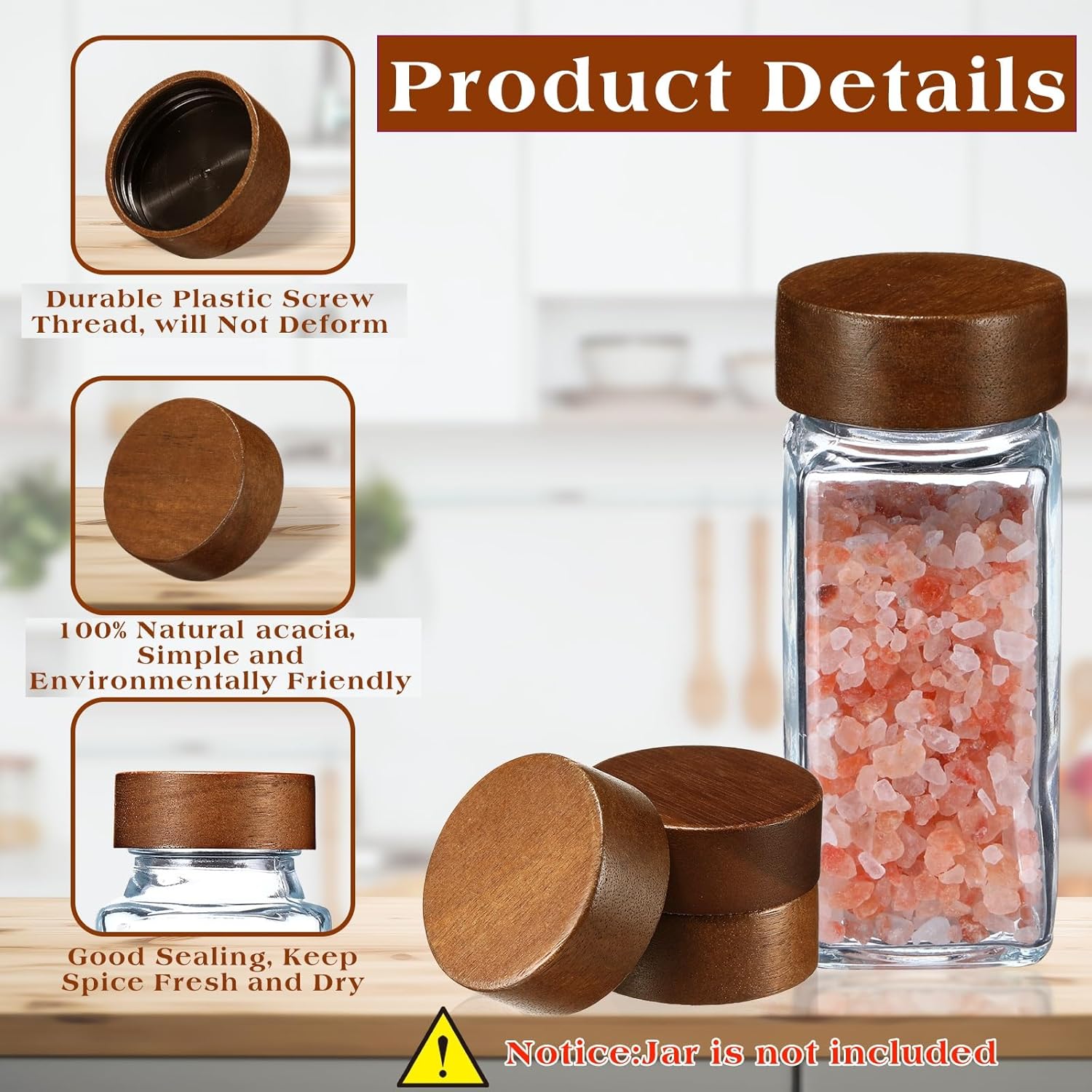 FillTouch 28 Pcs Wood Jar Lids for Spices