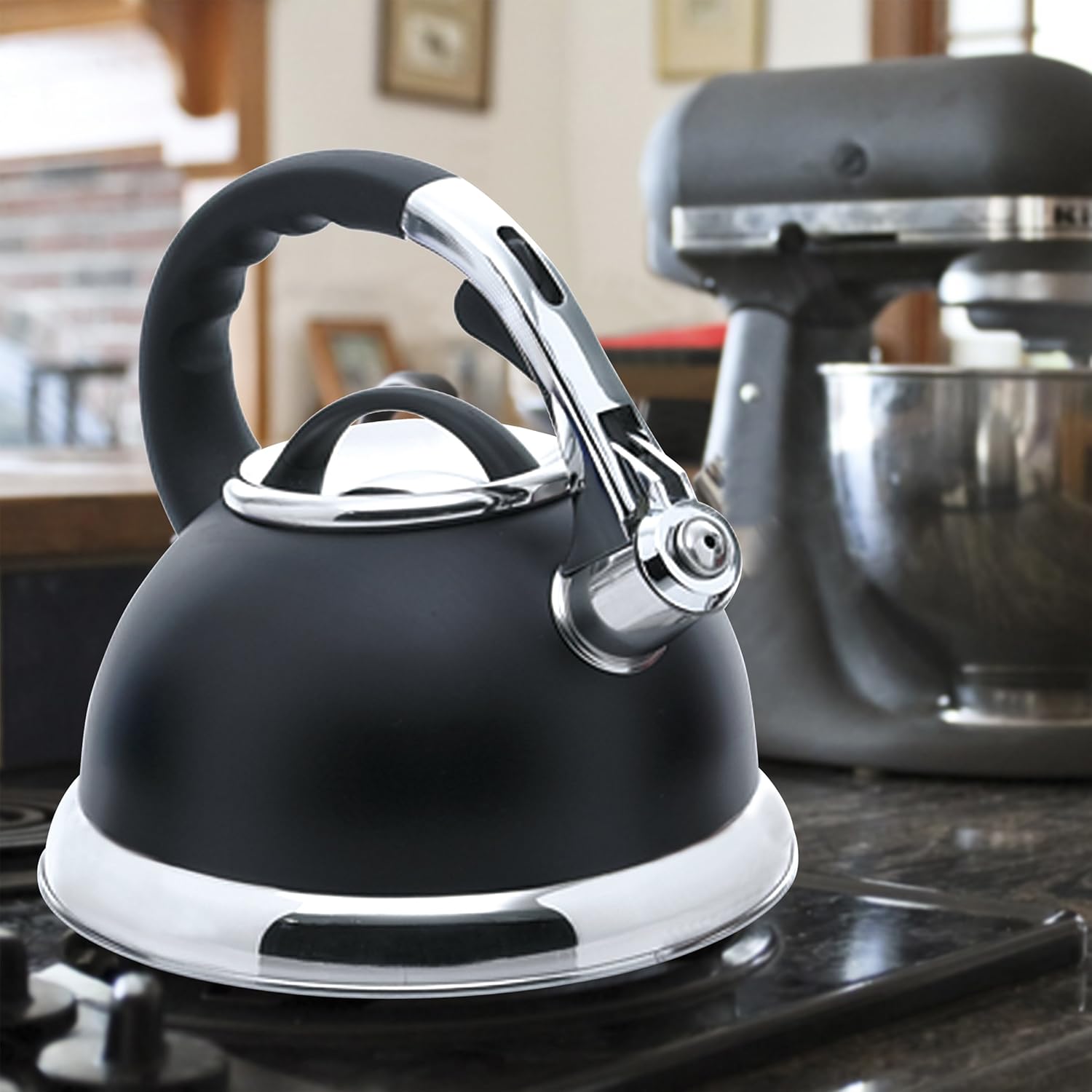 Creative Home Camille 3-Quart Whistling Tea Kettle Opaque Black