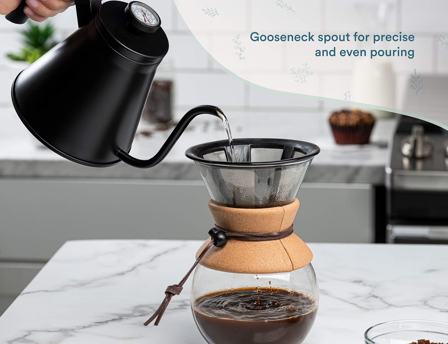 Kook Gooseneck Kettle with Thermometer 27 oz Black
