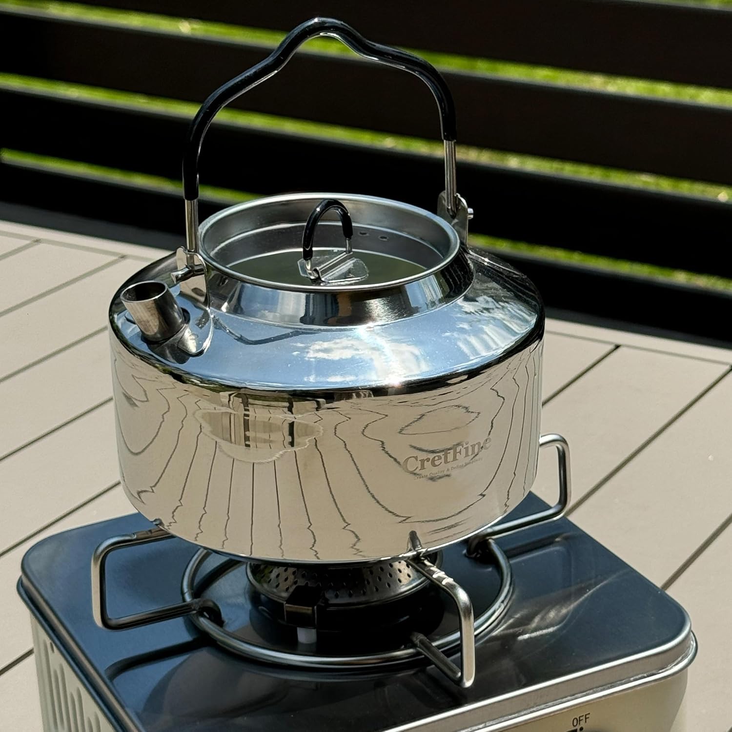 CretFine 304 Stainless Steel Camping Tea Kettle with Mesh Bag