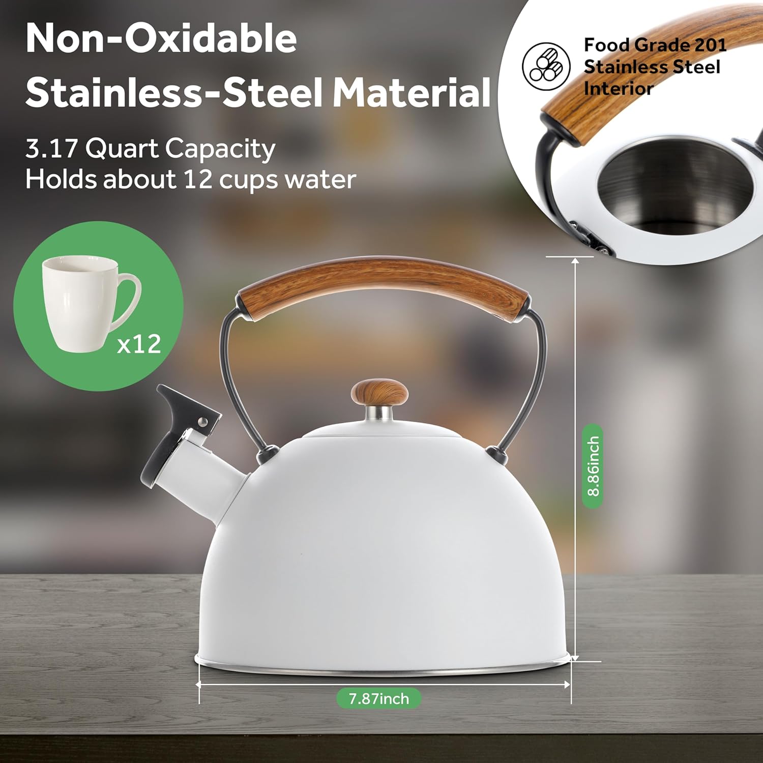 YSSOA Whistling Stovetop Tea Kettle 32 Quart
