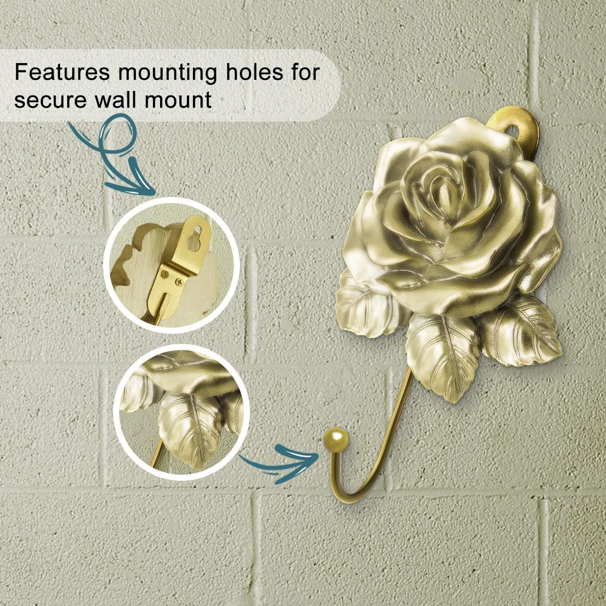 Evoio 3 Pack Rose Wall Hooks for Bathroom Kitchen Entryway