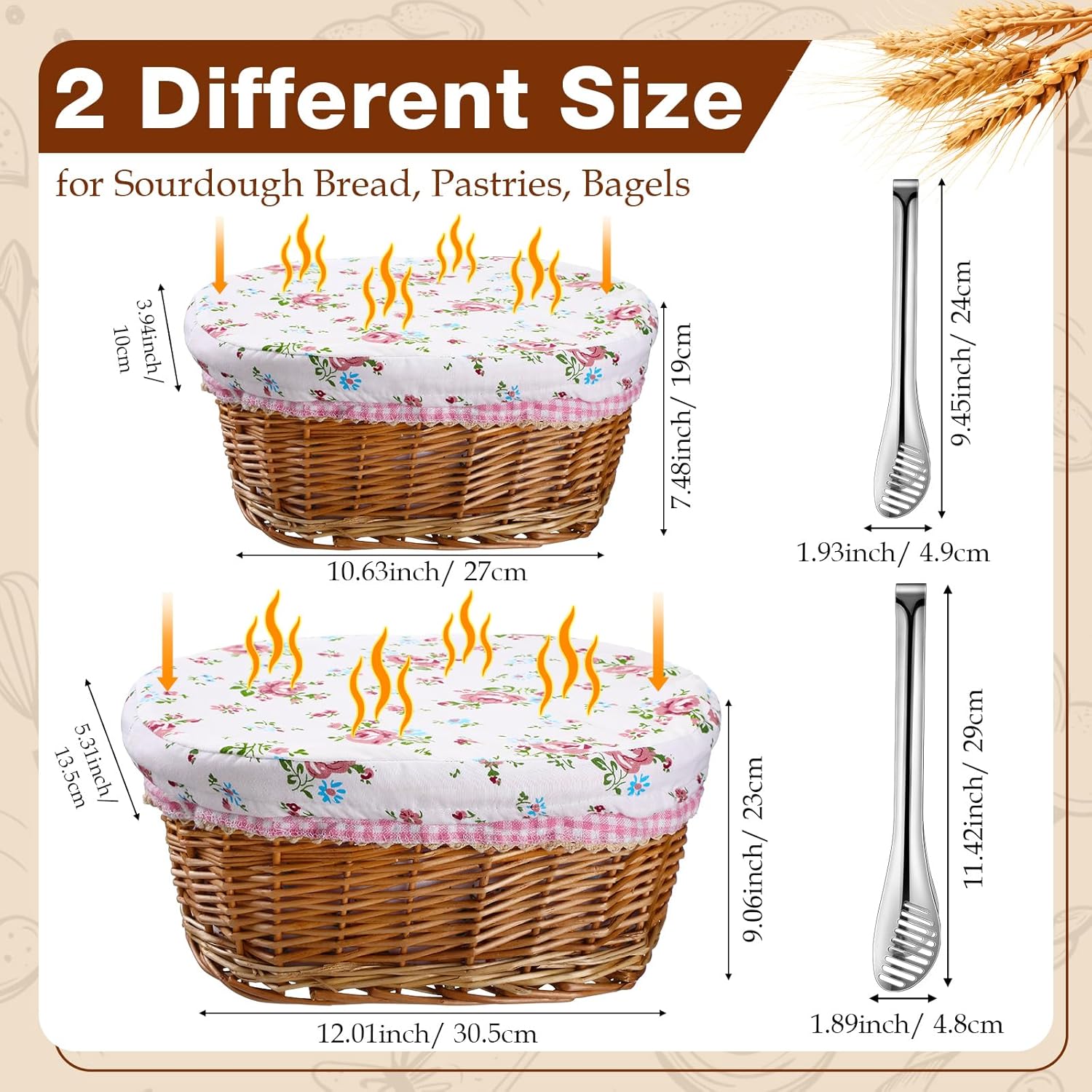 2 Pcs Wicker Bread Basket with Liner and Lid