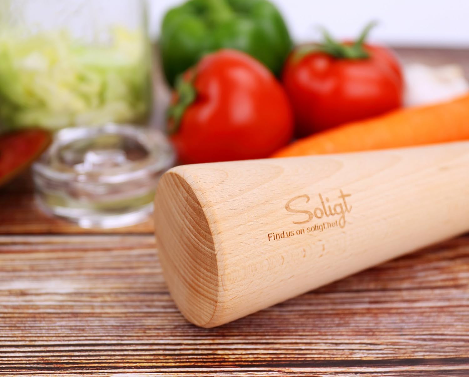 SOLIGT 12 Inch Wood Kraut Pounder for Canning