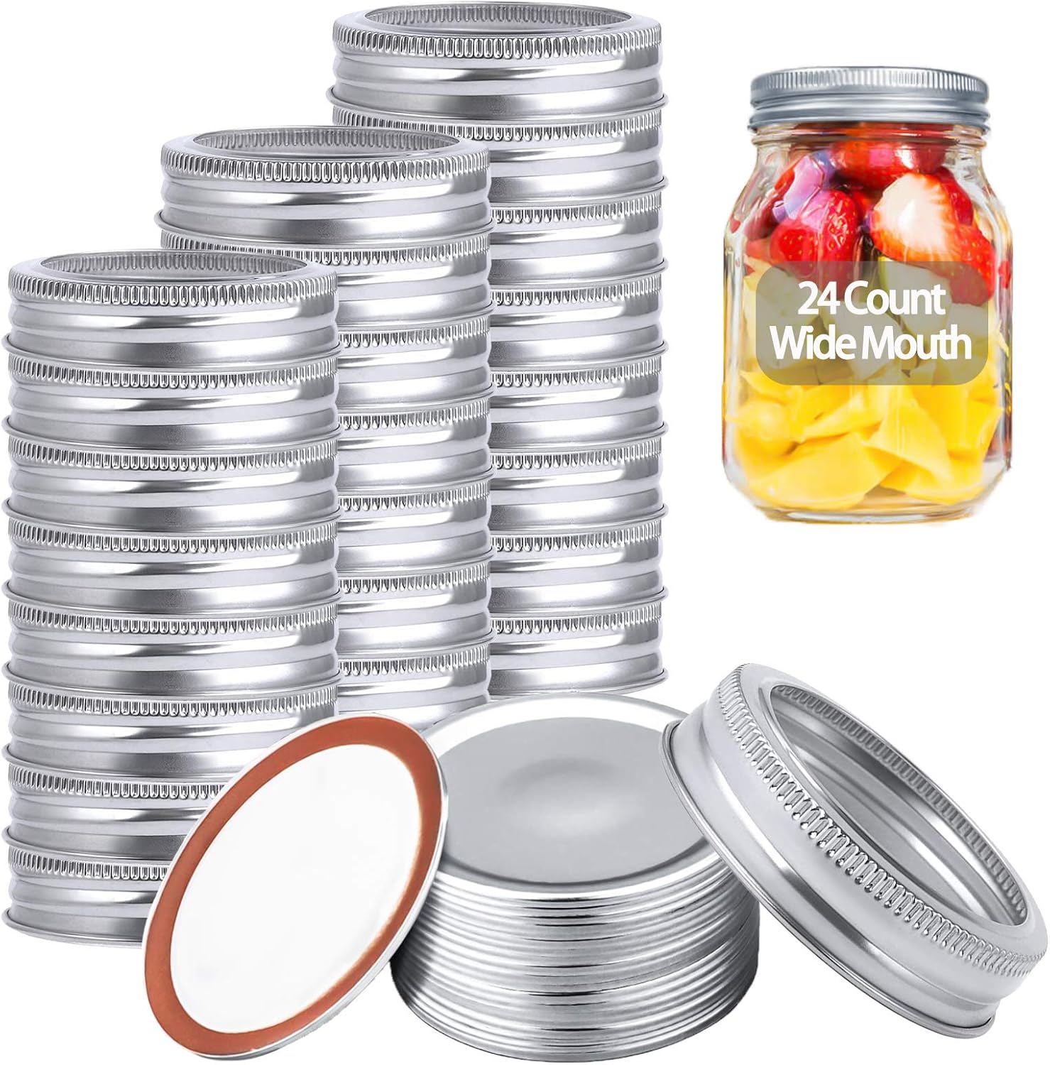 48Pcs Wide Mouth Canning Lids with Silicone Seals