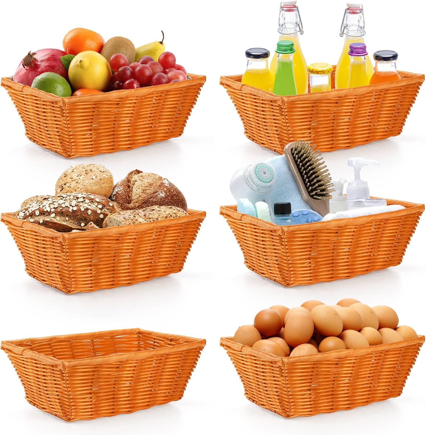 Coloch 6 Pack Bread Baskets 12 Inch Woven Plastic Rattan Storage Baskets