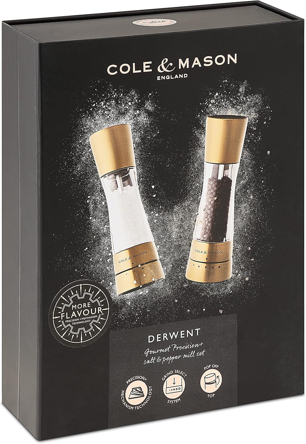 Cole Mason Derwent Gold Salt Pepper Mills Gift Set