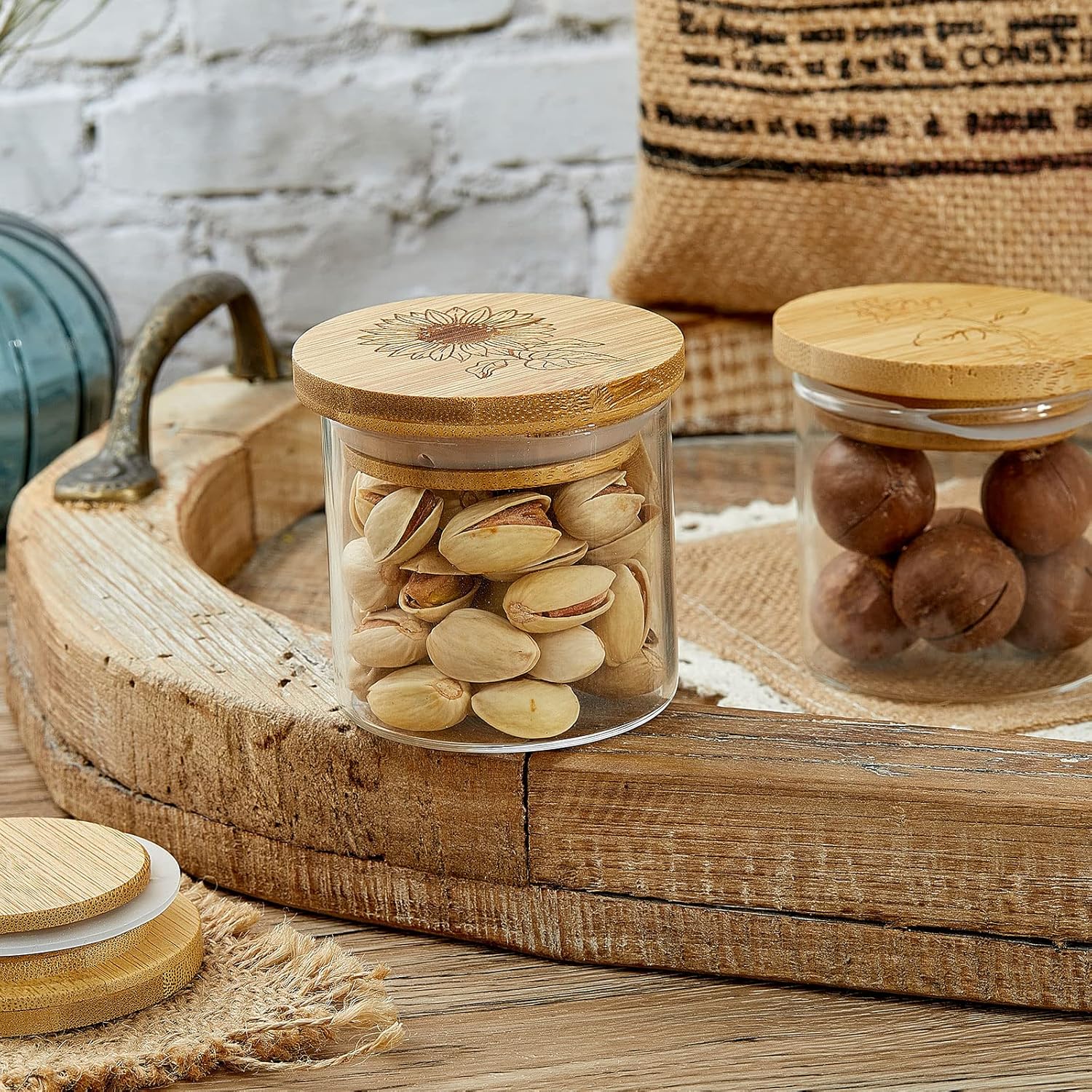 Gueevin 18-Piece Bamboo Yogurt Jar Lids with Silicone Seals